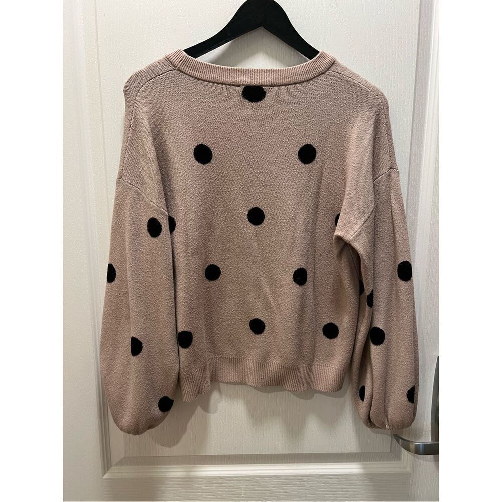 Premise Crewneck Polka Dot Sweater Tan & Black Crewneck Long Sleeve Size M - Picture 2 of 3